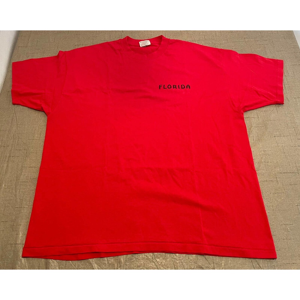 Vintage Single Stitch Florida T-Shirt Red Raccoons Hanes Heavyweight Size XXL